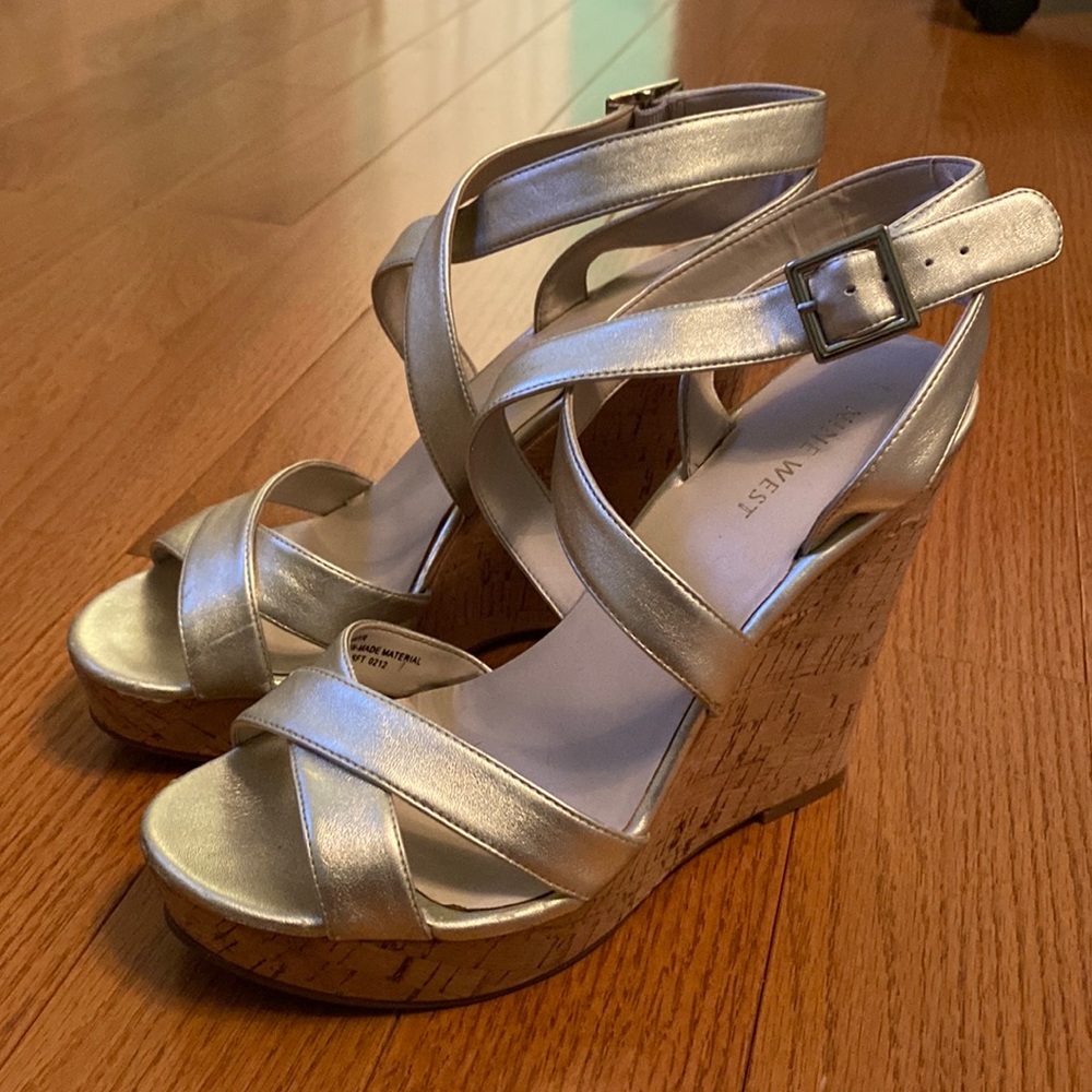 Gold Strappy Nine West Wedges